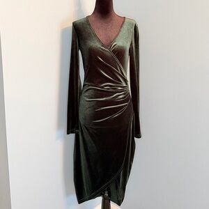 Elegant Green Velvet Wrap Dress, party/night out dress, wedding guest dress
